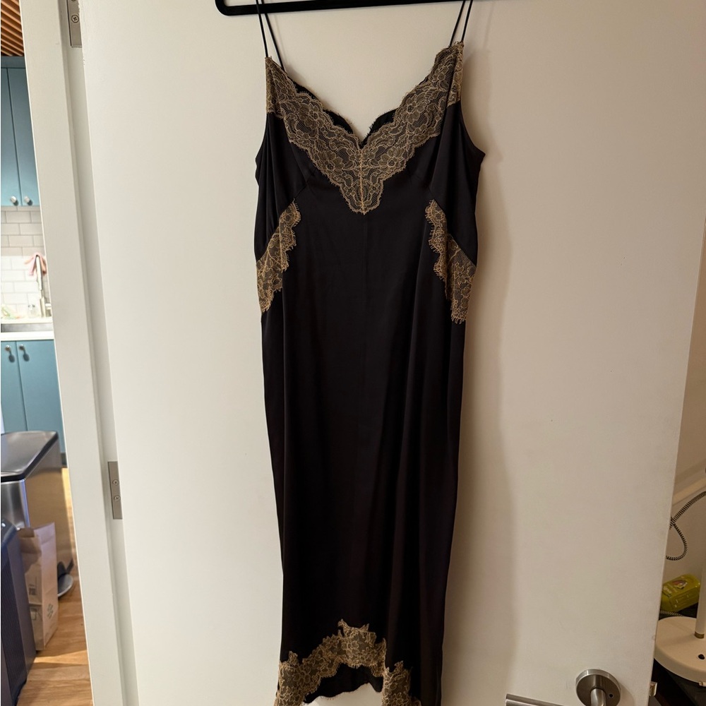 Rag and Bone lingerie inspired silk slip dress with lace trim - Picture 2 of 9